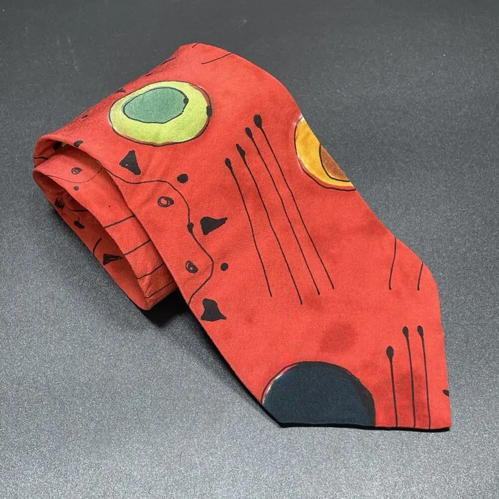 Vtg Marienbad Abstract Artwear Necktie Red Orange Black Hand Painted Tie 3.75”